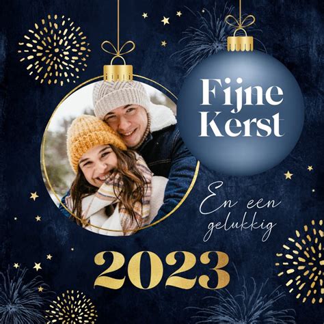 Kerstkaart Chique Fijne Kerst Goud Kerstbal Kaartje2go