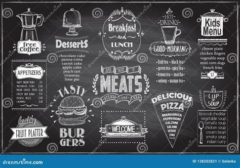 Chalk Menu List Blackboard Designs Set For Cafe Or Restaurant Vector