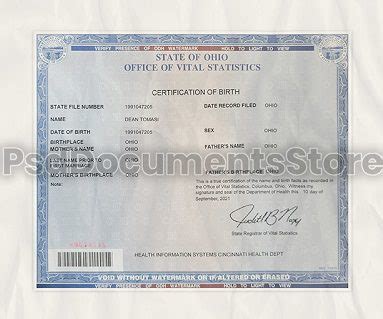 Ohio Birth Certificate - PSD Template - PSD Documents Store