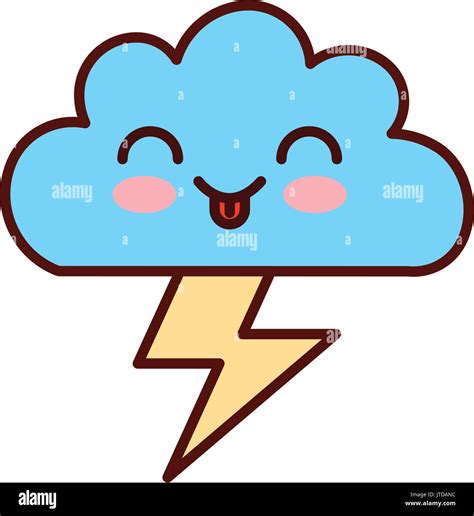 Hermosa nube de fantasía con ray tormenta eléctrica personaje kawaii