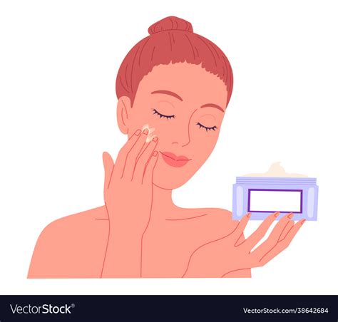 Young Woman Applying Cream To Her Face Royalty Free Vector