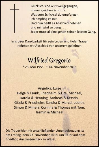 Traueranzeigen Von Wilfried Gregorio Trauer In NRW De