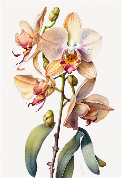 Premium AI Image | Watercolor painting of blooming orchid flowers