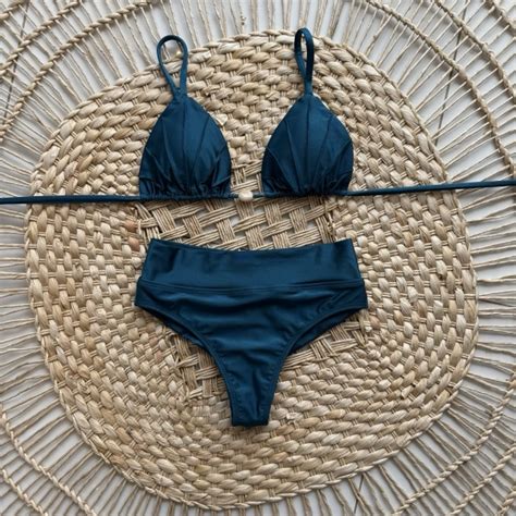 Biquíni Cortininha Franzido Calcinha Hot Pants Azul Elly Modas