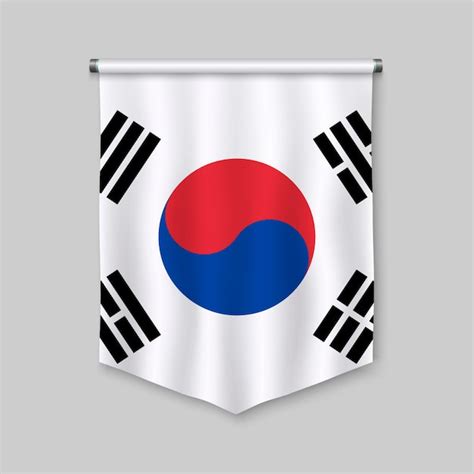 Realistischer Wimpel 3d mit Flagge von Südkorea Premium Vektor