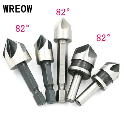 5pcs 82 Degree Chamfer Angle HSS 5 Flute Countersink Woodworking Tools