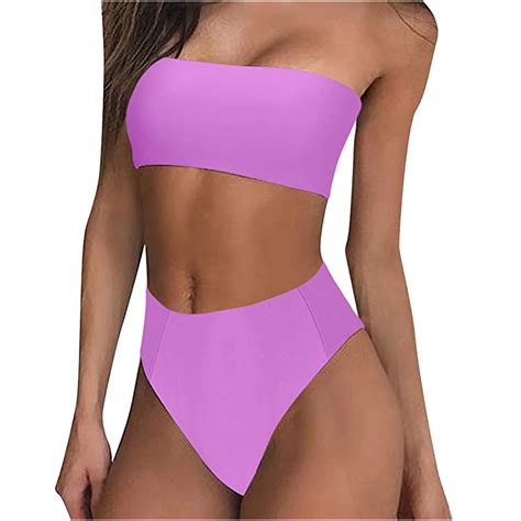 Verpetridure Bikini Sets For Women High Waisted Bandeau Two Piece Swimsuits Off Shoulder
