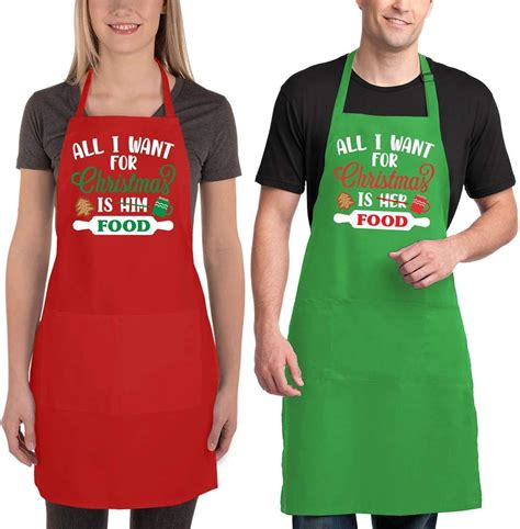 Christmas Matching Aprons For Couples Funny Kitchen Couple Aprons With