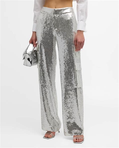 Alice Olivia Hayes Sequined Wide Leg Cargo Pants Neiman Marcus