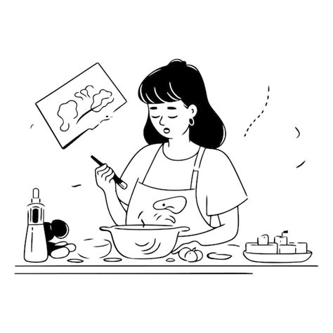 Mujer Cocinando En La Cocina Al Estilo Doodle Vector Premium