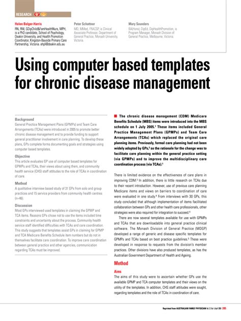 Fillable Online Using Computer Based Templates For Chronic Disease