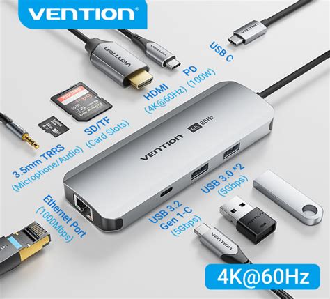 Vention Multiport Usb C Hub Type C To Usb K Hz Hdmi Vga Pd Rj