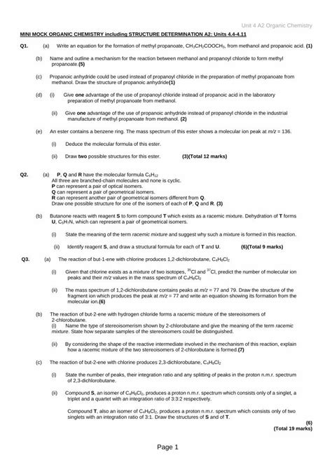 PDF PDF FileUnit 4 A2 Organic Chemistry Page 1 MINI MOCK ORGANIC