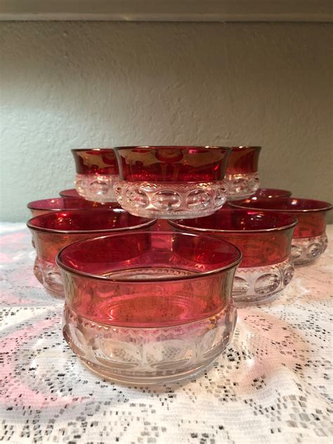 12 Tiffin Kings Crown Ruby Red Dessert Bowls Franciscan Thumbprint Etsy