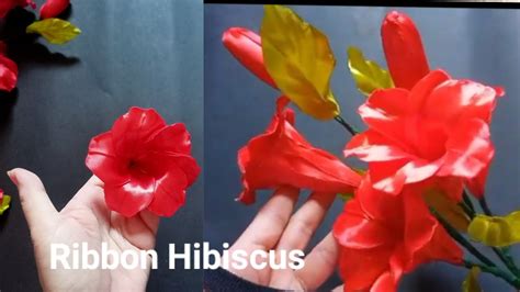 Diy How To Make Satin Ribbon Hibiscus Flower Easy Tutorial Bunga