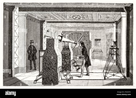 Old Illustration Of Astronomic Observatory Interior By Unidentified