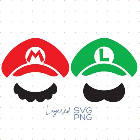 Mario Luigi Hat and Mustache Layered SVG PNG Silhouette Cricut Cut File, Sublimation Print ...