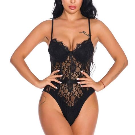 Sous vêtements sexy dentelle perspective évider bandage maison vêtements lingerie sexy Noir Noir