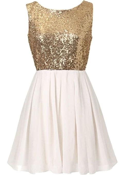 Swanky Soirée Dress White Gold Sequin Chiffon Party Dresses