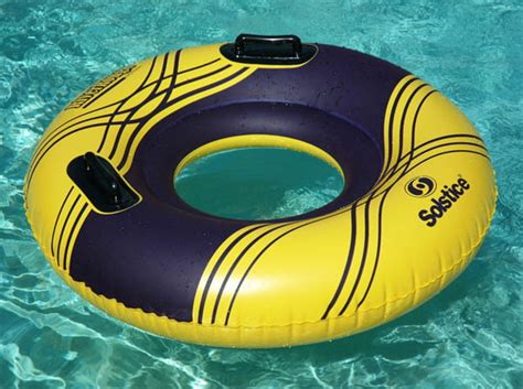 Inflatable Yellow And Blue Striped Swimming Pool Ring Inner Tube With