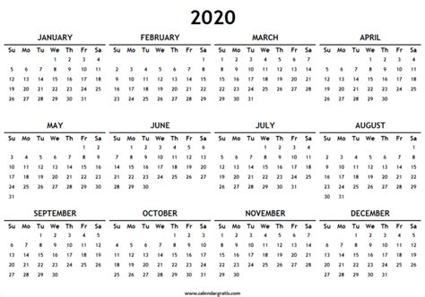 2020 Free Printable Calendars Com