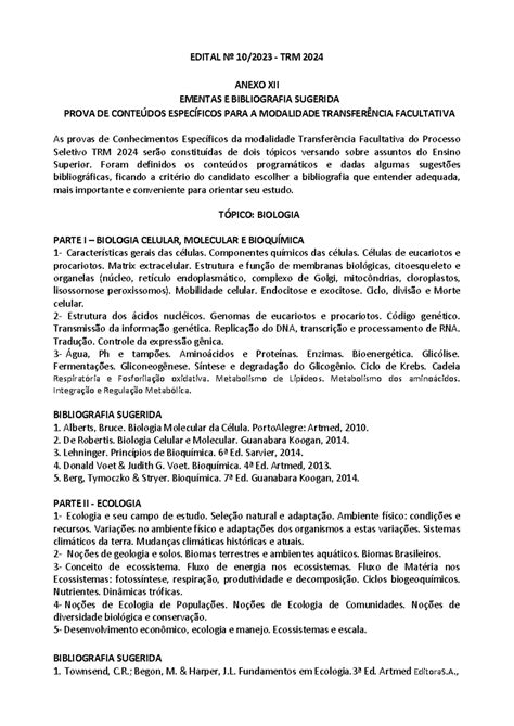 UFF TRM2024 Anexo 12 Anexo Ementas Transferencia - EDITAL Nº 10/2023 - TRM 2024 ANEXO XII