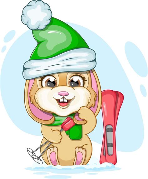 Cute Winter Bunny With Skis 15285599 Vector Art At Vecteezy