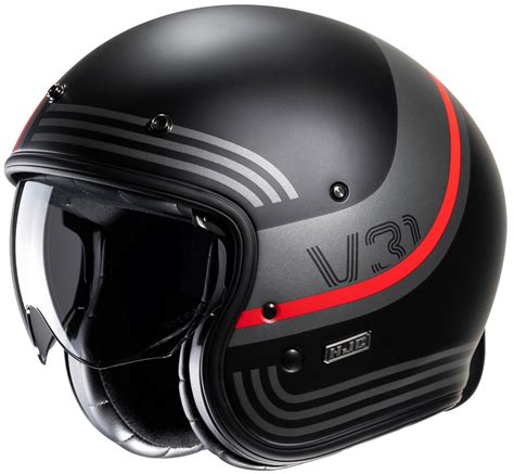 HJC V31 Byron Mat Noir Rouge Casque Moto Jet Rad Eu Fr