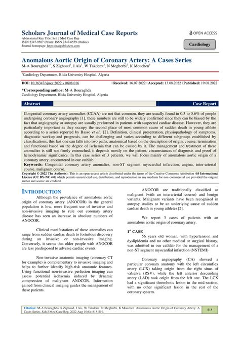 Pdf Anomalous Aortic Origin Of Coronary Artery A Cases Series