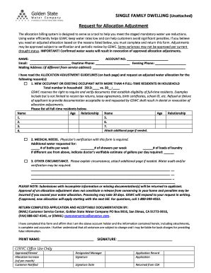 Fillable Online Request For Allocation Adjustment Golden State Water