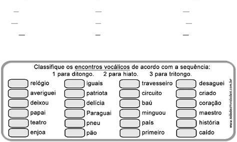 A Palavra Água É Ditongo - Atividade Ditongo Tritongo E Hiato - BINKEDU