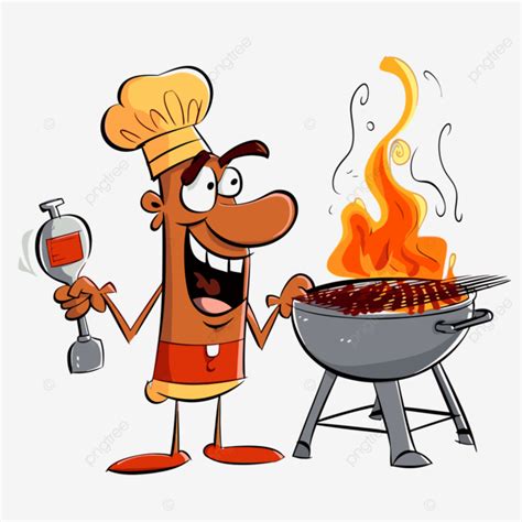 Chef De Desenhos Animados De Clipart Para Churrasco Fazendo Churrasco