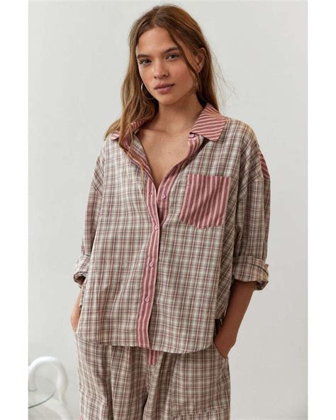 Out From Under Noah Spliced Pajama Top In Pink At Urban Outfitters Lyst