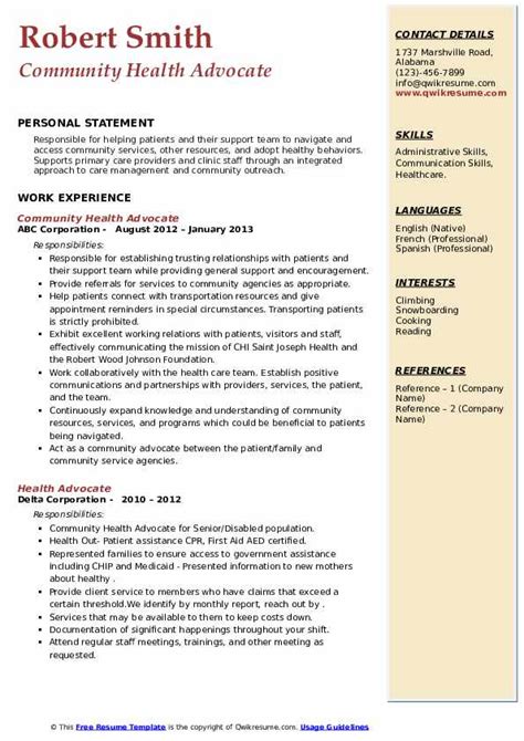 Patient Advocate Resume Sample