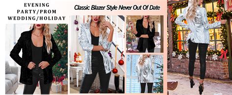 Women S Shiny Sequin Open Front Blazer Coat Lapel Long Sleeve Cardigan