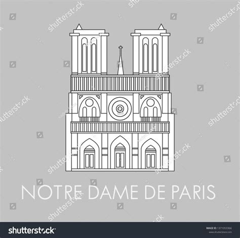 Notre Dame De Paris Cathedral Vector Illustration Simple Line Art