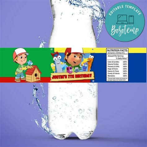 Handy Manny Birthday Water Bottle Label Template Createpartylabels