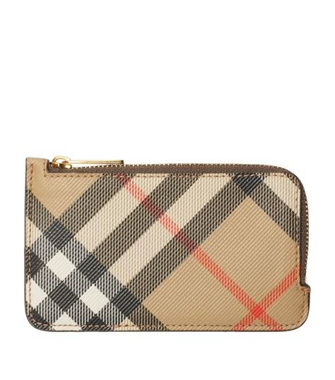 Womens Burberry Neutrals Leather Check Card Holder Harrods Uk