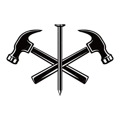 Premium Vector Carpenter Logo With Crossed Hammers And Metal Nail