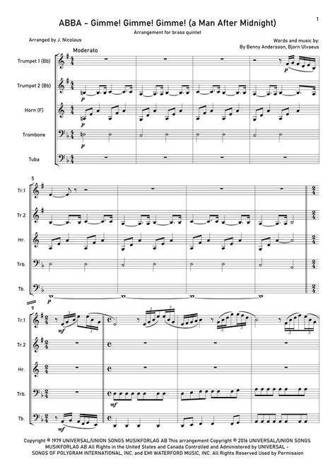 Gimme Gimme Gimme A Man After Midnight Arr John Nicolaus By