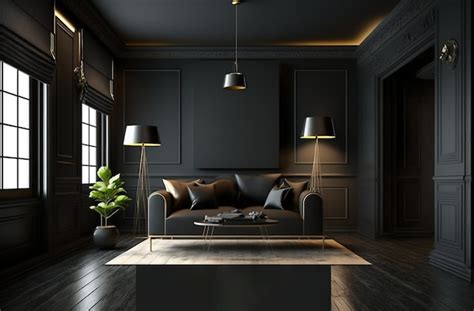 Premium AI Image | Black interior luxury style Living room with dark ...