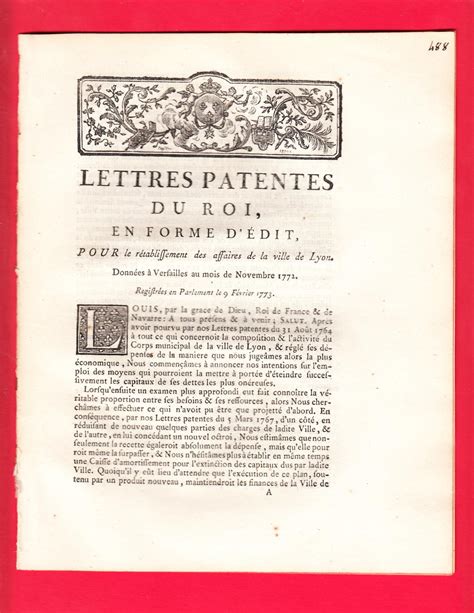 LETTRES PATENTES DU ROI EN FORME D ÉDIT POUR le rétablissement des