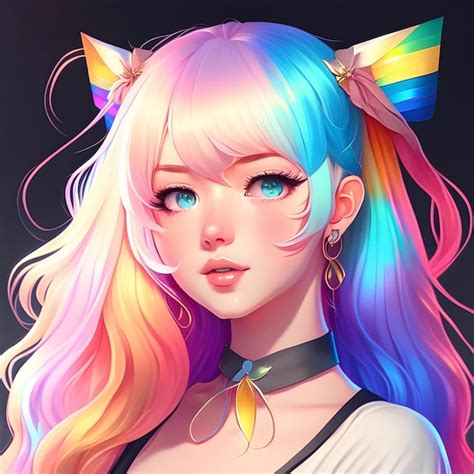 Anime girl in rainbow beauty pastel color | Premium AI-generated image