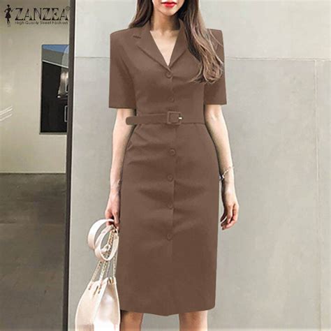 Hijabfab Zanzea Women Elegant Ol Work Dress Fashion Party Pencil Dresses Vintage Solid Robe