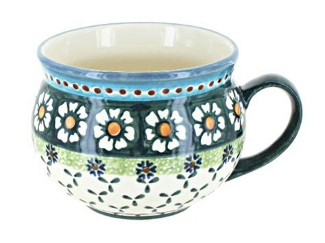 Blue Rose Polish Pottery Country Green Daisy Large Bell Shaped Soup Mug 1 Pick ‘n Save