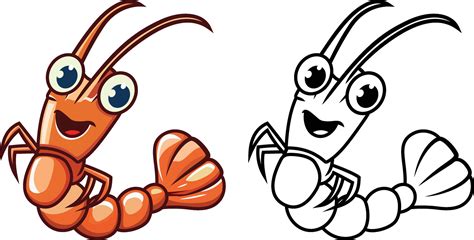 Cartoon Prawn Vector Illustration Shellfish Shrimp Mascot Character