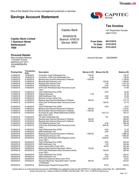 Capitec Bank Statement - TemplateLab.com