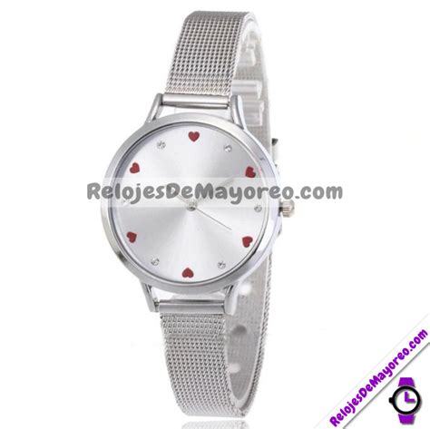 Reloj De Metal Delgado Con Caratula En Dise O Fondo Corazones Y