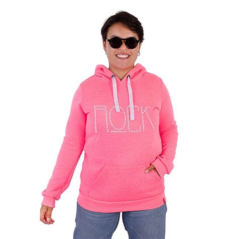 Moletom Feminino Canguru Long Rock Rosa Fluor Viva A Vida Arte