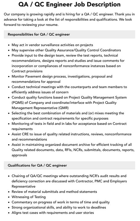 Qaqc Engineer Roles And Responsibilities